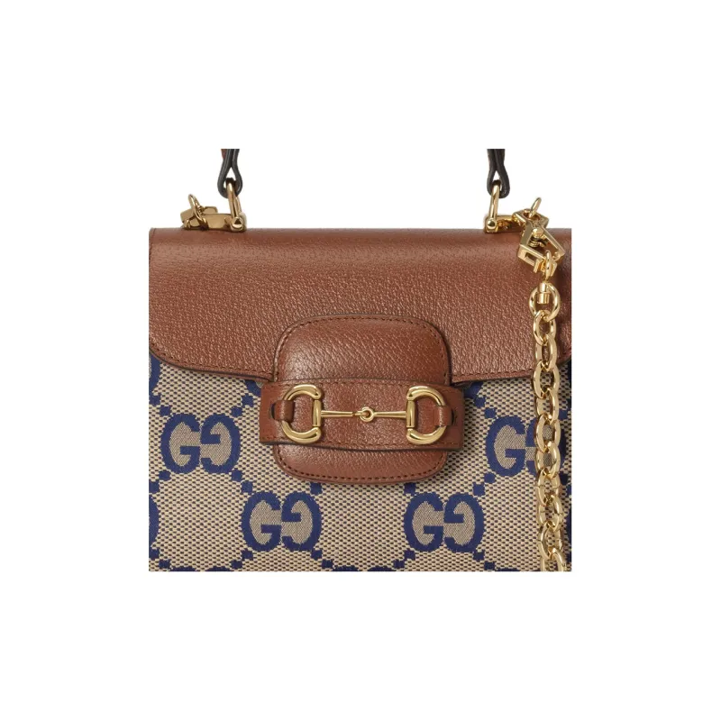 GUCCI Horsebit 1955 Canvas With Leather Shoulder Bag Crossbody Bag Handbag Mini Women's Blue/Brown-8