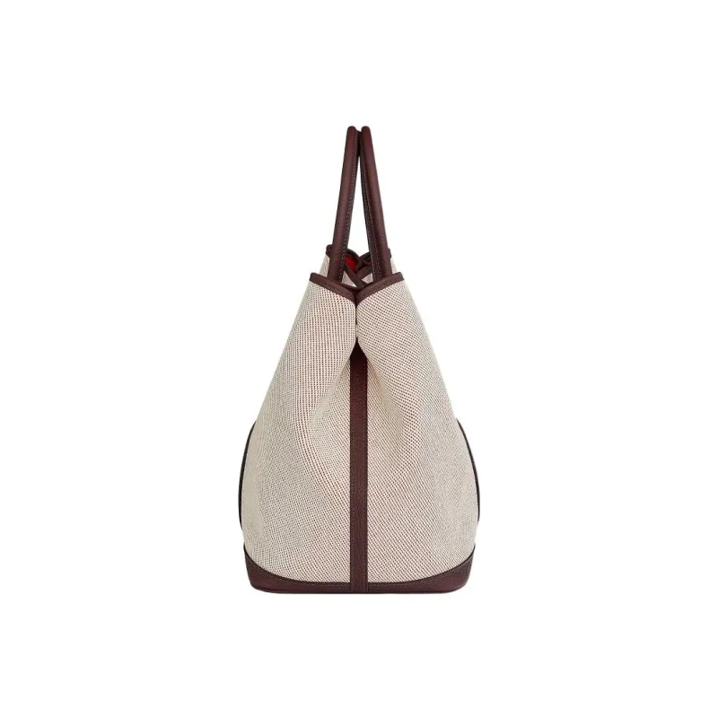 HERMES Garden Party Canvas With Leather One Shoulder Handbags Regular Women's Eggplant Purple/Saddle Red-1