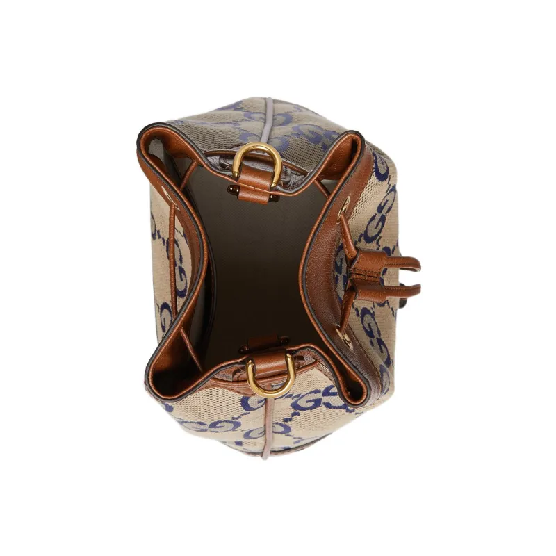 GUCCI Ophidia Canvas With Leather Bucket Bag Handbag Shoulder Bag Crossbody Bag Small Size Women's Blue/Brown-5