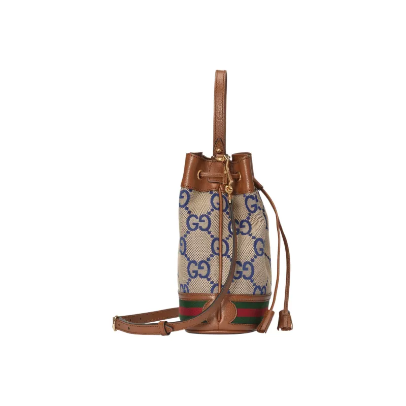GUCCI Ophidia Canvas With Leather Bucket Bag Handbag Shoulder Bag Crossbody Bag Small Size Women's Blue/Brown-2