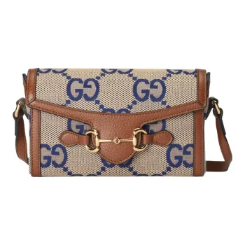 GUCCI Horsebit 1955 Canvas With Leather Canvas Bag Box Bag Shoulder Bag Crossbody Bag Mini Women's Brown/Blue
