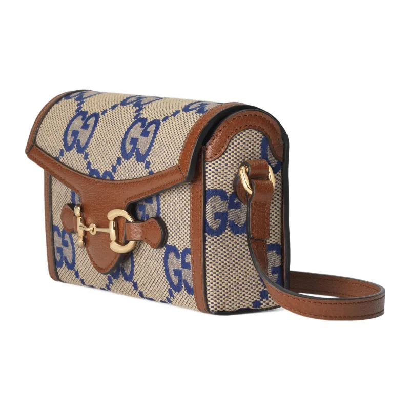 GUCCI Horsebit 1955 Canvas With Leather Canvas Bag Box Bag Shoulder Bag Crossbody Bag Mini Women's Brown/Blue-1