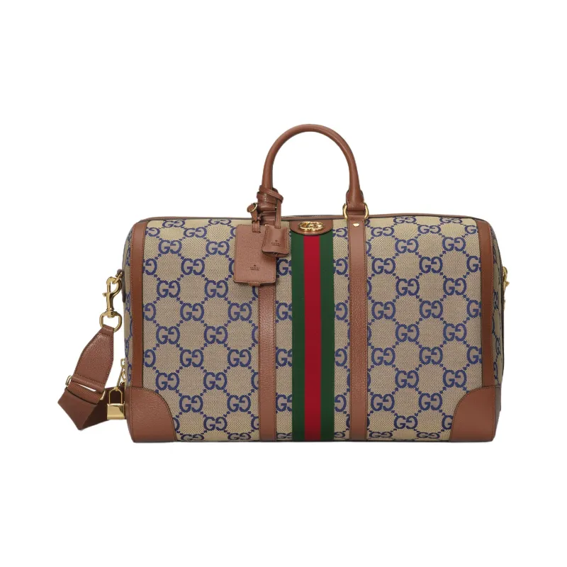 GUCCI Ophidia Canvas With Leather Travel Bag Canvas Bag Shoulder Bag Crossbody Bag Handbag Men's Blue/Brown-0