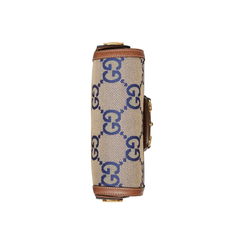 GUCCI Horsebit 1955 Canvas With Leather Canvas Bag, Shoulder Bag, Crossbody Bag Women's Blue/Brown-5