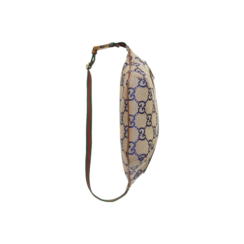 GUCCI Canvas With Leather Crossbody One Shoulder Canvas Bag Fanny Pack Men's Blue/Brown-6
