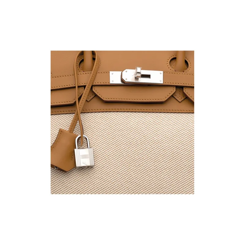 HERMES Birkin Swift Leather With Twill Canvas Birkin Bag Handbags Regular Women's Sand Yellow/Sesame Color-4