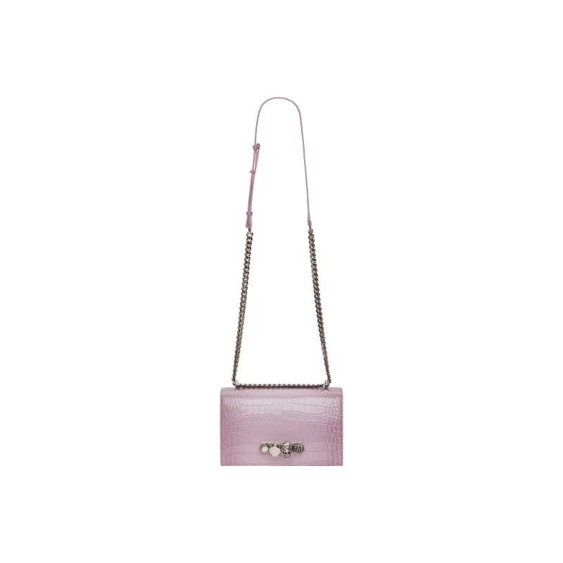Alexander McQueen Embossed Crocodile Calfskin Crossbody Bag, Shoulder Bag Women's Pink-1