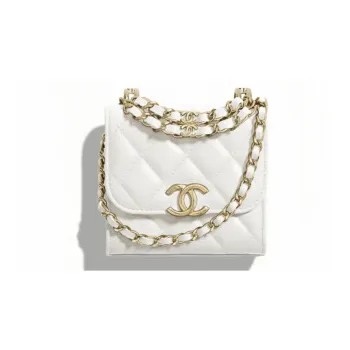 CHANEL 22K Autumn And Winter Caviar Cow Leather Flap Bag, One Shoulder Crossbody Clutch Women's White