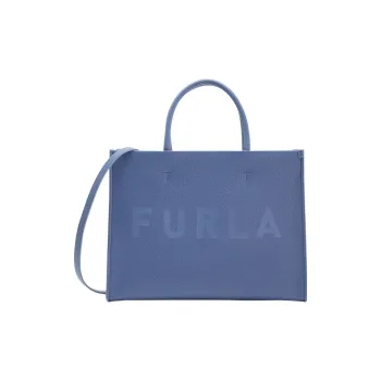 Furla Embossed Grain Leather Tote Bag, Shopping Bag, Shoulder Bag, Crossbody Bag, Handbag Medium Size Women's Blue