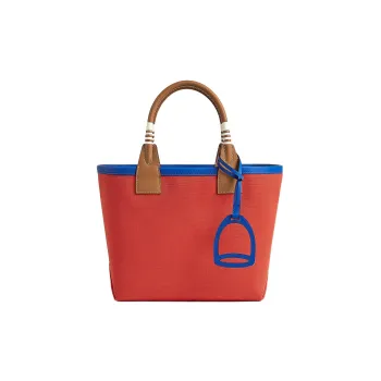 HERMES Steeple Canvas With Swift Calfskin Canvas Bag, Handbag Regular Women's Orange Red/Gold/Royal Blue