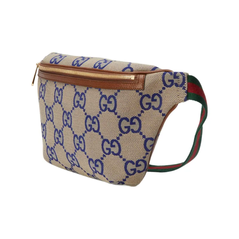 GUCCI Canvas With Leather Crossbody One Shoulder Canvas Bag Fanny Pack Men's Blue/Brown-1