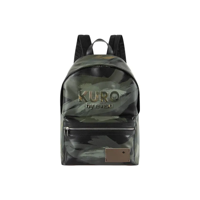EVISU Cow Leather Patchwork Backpack Regular Unisex Army Green-0