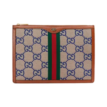 GUCCI Ophidia Canvas With Leather Canvas Bag Clutches Men's Blue/Brown
