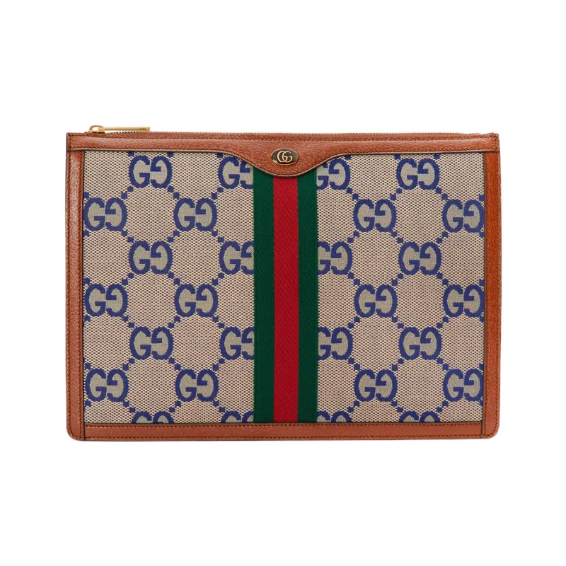 GUCCI Ophidia Canvas With Leather Canvas Bag Clutches Men's Blue/Brown-0