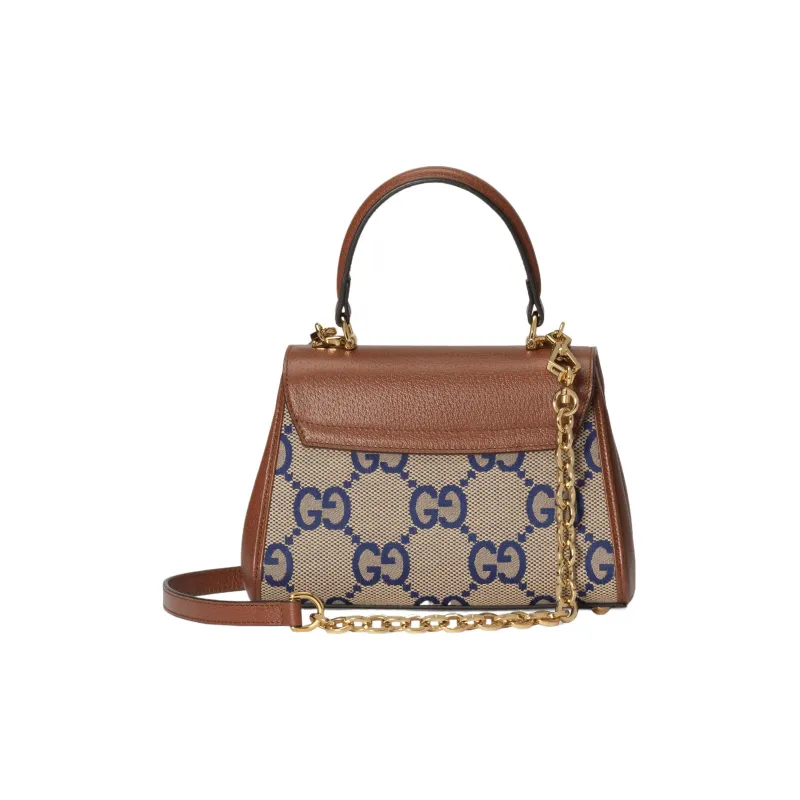 GUCCI Horsebit 1955 Canvas With Leather Shoulder Bag Crossbody Bag Handbag Mini Women's Blue/Brown-3