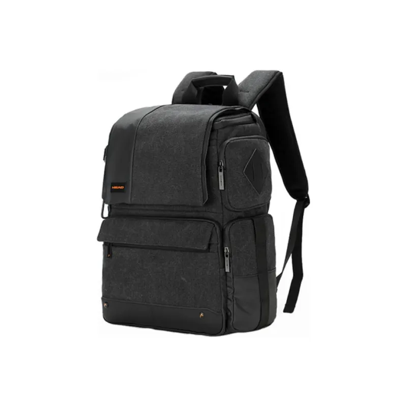 HEAD Cow Leather Camera Bag SLR Camera Backpack Large Size Unisex Black/Dark Gray-1