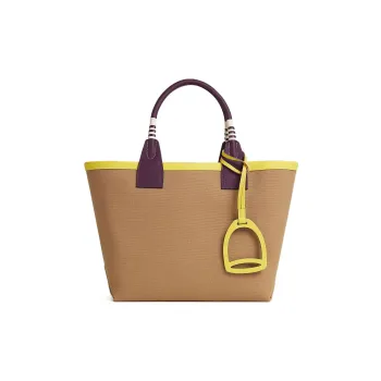HERMES Canvas With Swift Calfskin Canvas Bag, Handbag Women's Masala Tea/Blackcurrant/Lime
