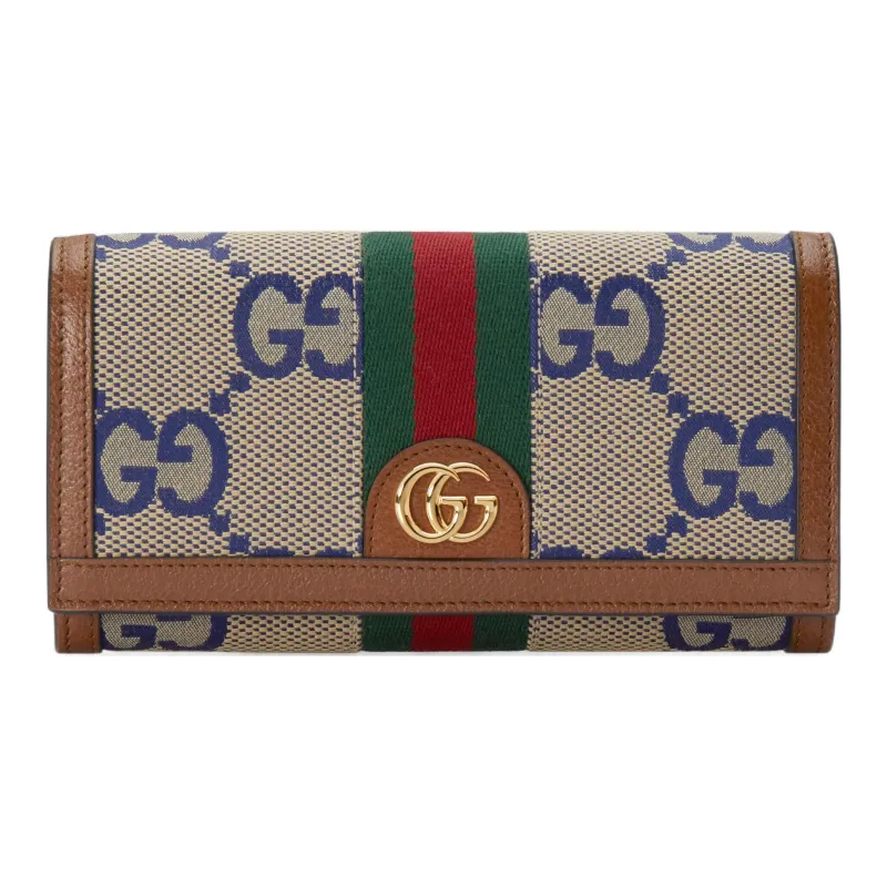 GUCCI Ophidia Canvas With Leather Wallet Women's Blue/Brown-0