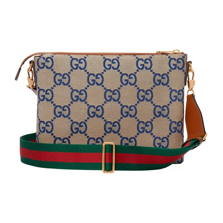 GUCCI Canvas With Leather Messenger Bag Canvas Bag Shoulder Bag Crossbody Bag Men's Brown/Blue-5