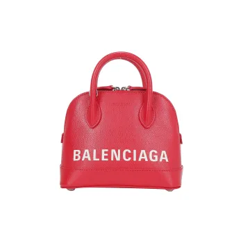Balenciaga Ville Litchi Cow Leather Shoulder Bag Crossbody Bag Handbag Women's Red