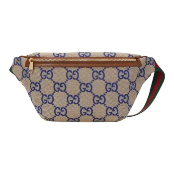 GUCCI Canvas With Leather Crossbody One Shoulder Canvas Bag Fanny Pack Men's Blue/Brown