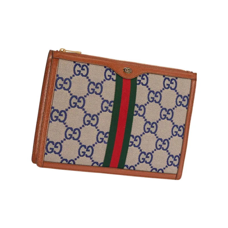 GUCCI Ophidia Canvas With Leather Canvas Bag Clutches Men's Blue/Brown-7