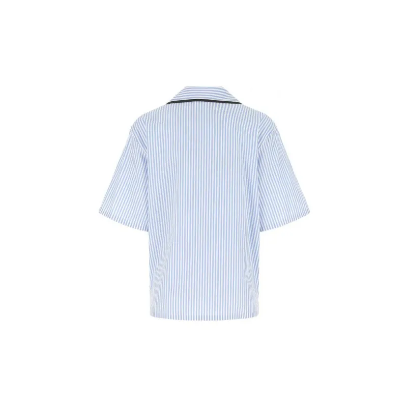 PRADA Striped Bowling T Shirt White/Blue-1