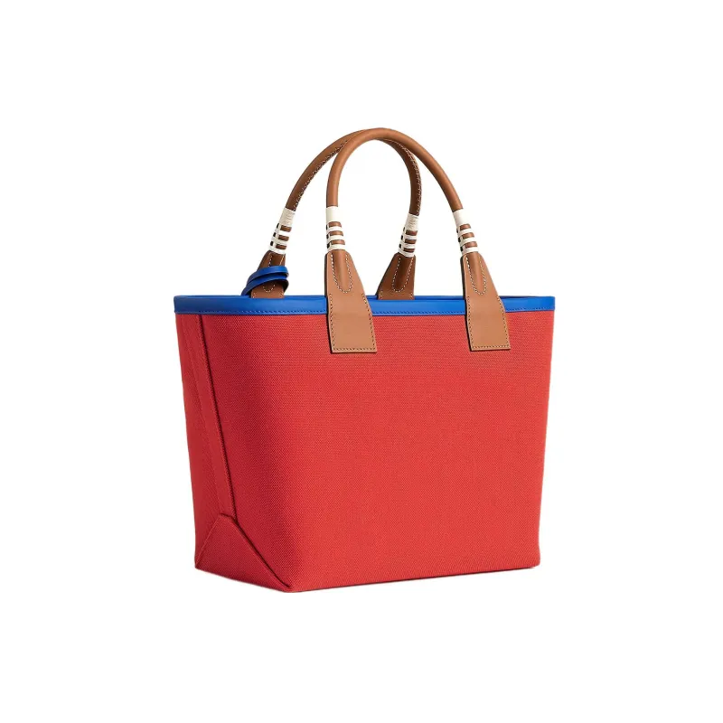 HERMES Steeple Canvas With Swift Calfskin Canvas Bag, Handbag Regular Women's Orange Red/Gold/Royal Blue-2