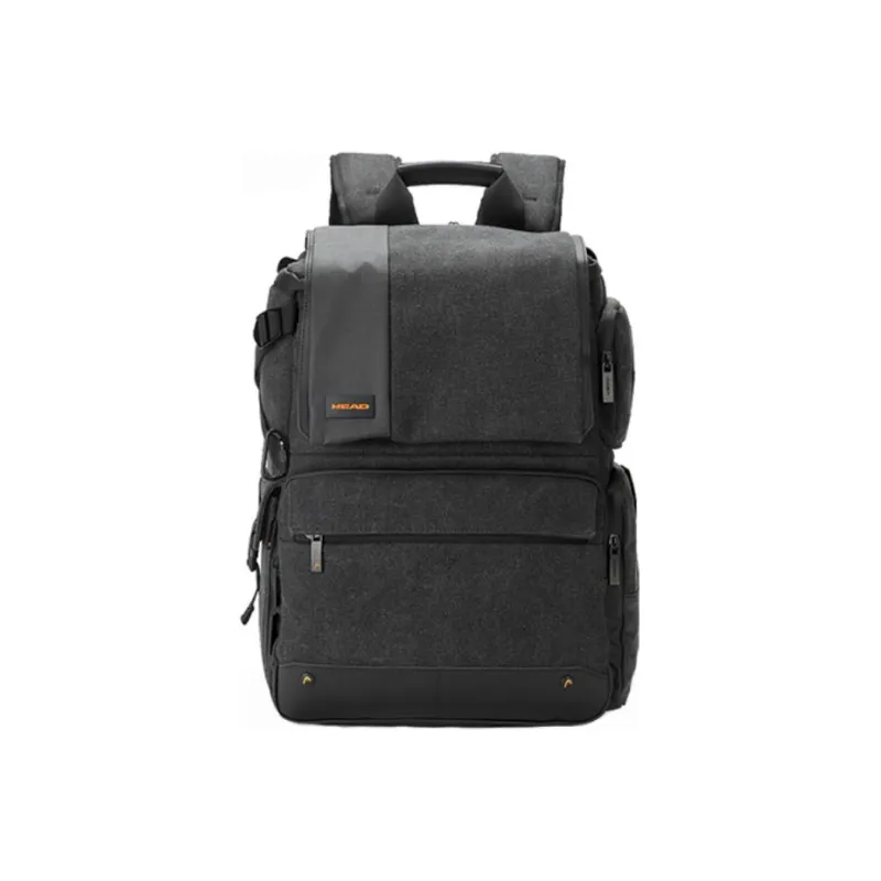 HEAD Cow Leather Camera Bag SLR Camera Backpack Large Size Unisex Black/Dark Gray-0