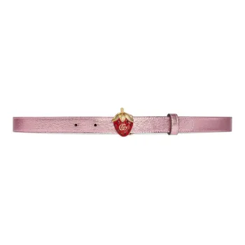 GUCCI Double G Strawberry Buckle Leather Belts Women's Pink Width 2cm