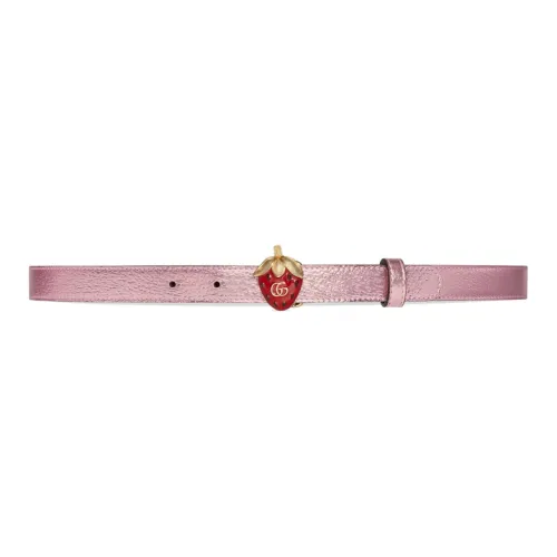 GUCCI Double G Strawberry Buckle Leather Belts Women's Pink Width 2cm