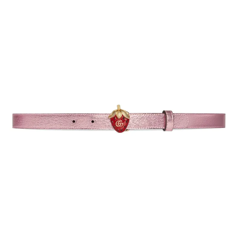 GUCCI Double G Strawberry Buckle Leather Belts Women's Pink Width 2cm-0