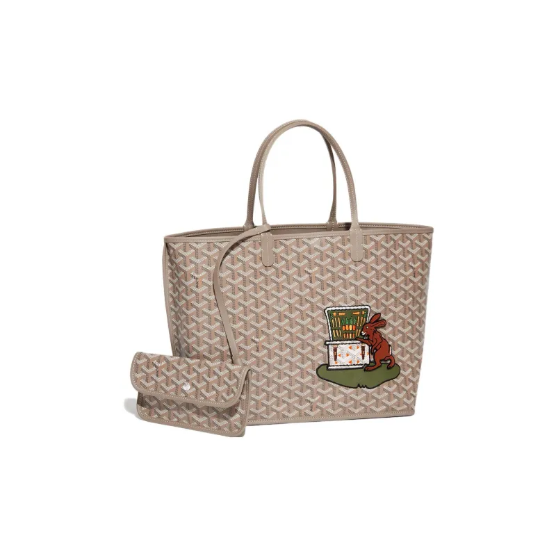 GOYARD Anjou Calfskin With Canvas Tote Bag Shopping Bag Handbag Small Size Women's Orange-1