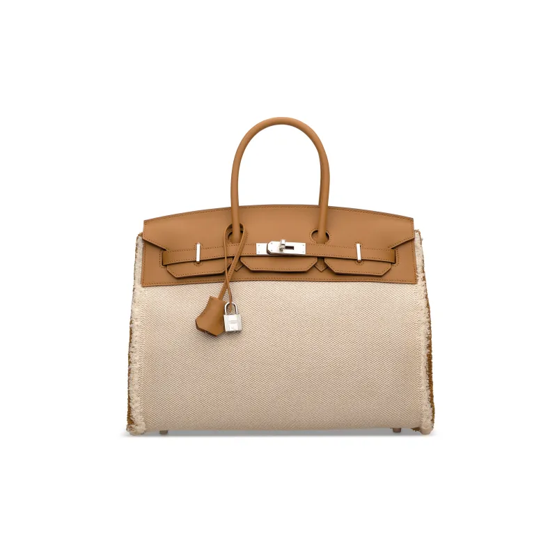 HERMES Birkin Swift Leather With Twill Canvas Birkin Bag Handbags Regular Women's Sand Yellow/Sesame Color-0