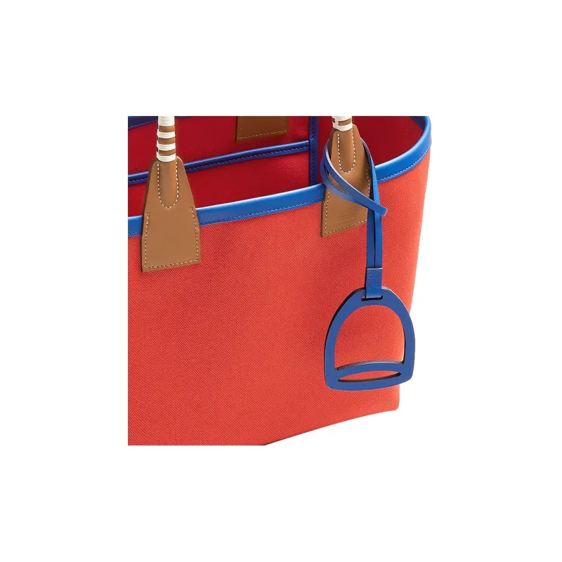 HERMES Steeple Canvas With Swift Calfskin Canvas Bag, Handbag Regular Women's Orange Red/Gold/Royal Blue-3