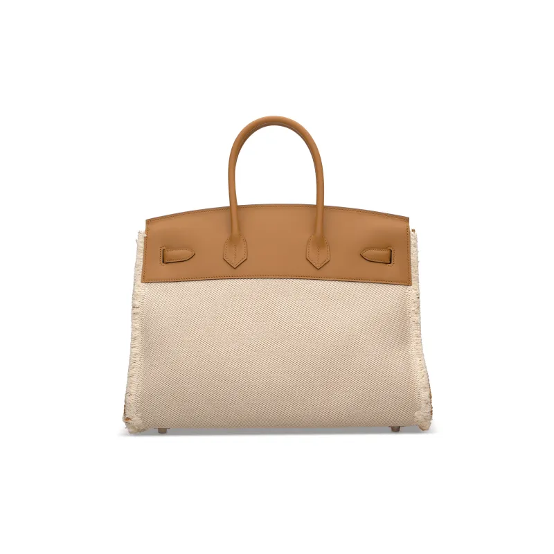 HERMES Birkin Swift Leather With Twill Canvas Birkin Bag Handbags Regular Women's Sand Yellow/Sesame Color-1