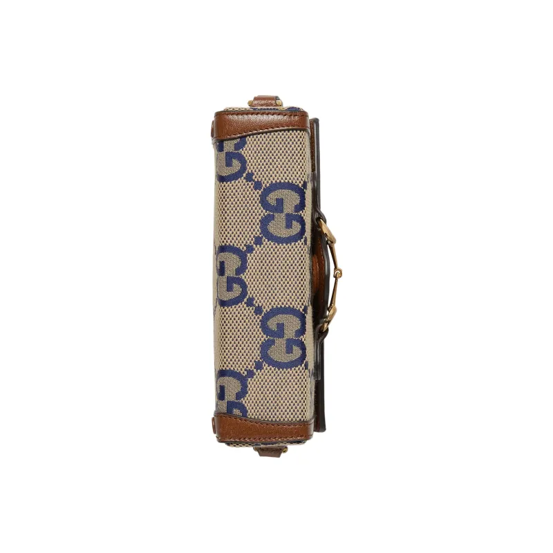 GUCCI Horsebit 1955 Canvas With Leather Canvas Bag Box Bag Shoulder Bag Crossbody Bag Mini Women's Brown/Blue-6