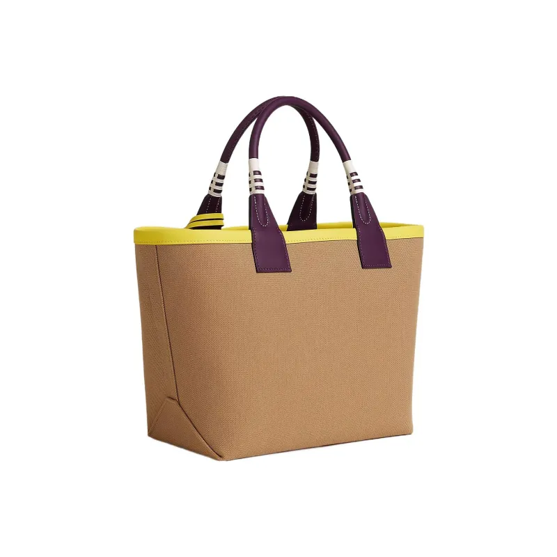 HERMES Canvas With Swift Calfskin Canvas Bag, Handbag Women's Masala Tea/Blackcurrant/Lime-2