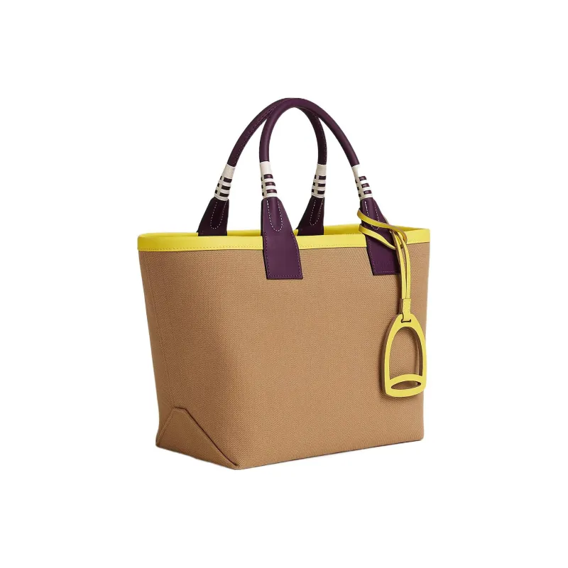 HERMES Canvas With Swift Calfskin Canvas Bag, Handbag Women's Masala Tea/Blackcurrant/Lime-1