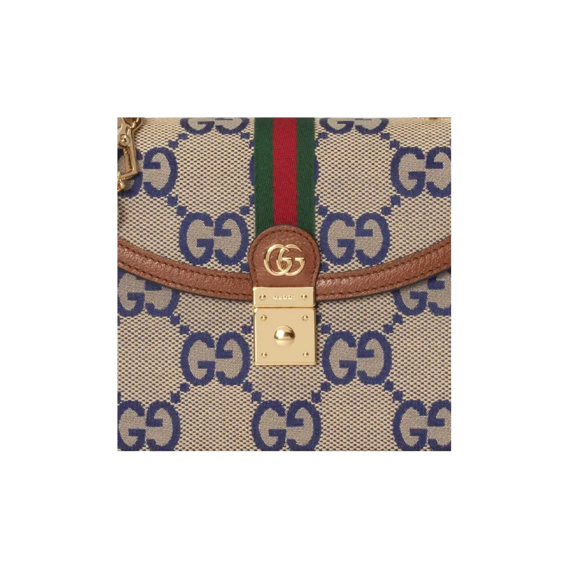 GUCCI Ophidia Canvas With Leather One Shoulder Canvas Bag Crossbody Handbag Small Size Women's Blue/Brown-7