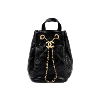 CHANEL Lambskin Bucket Bag Backpack Women's Black