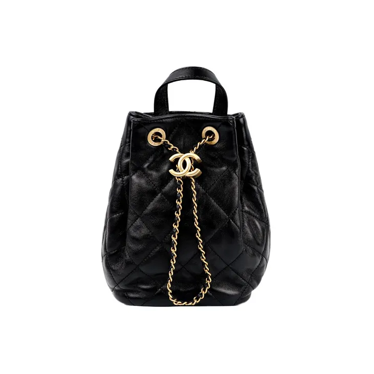 CHANEL Lambskin Bucket Bag Backpack Women's Black-0