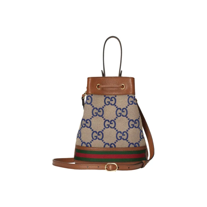 GUCCI Ophidia Canvas With Leather Bucket Bag Handbag Shoulder Bag Crossbody Bag Small Size Women's Blue/Brown-3