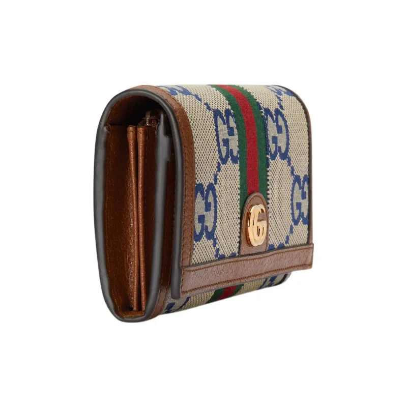 GUCCI Ophidia Canvas With Leather Wallet Women's Blue/Brown-1