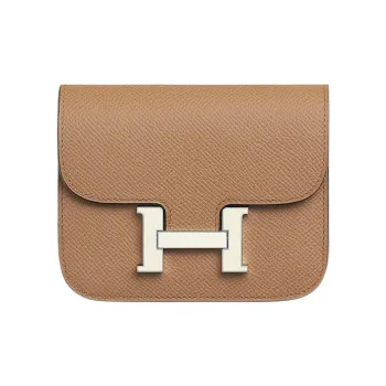HERMES Constance Slim Epsom Calfskin Wallet Coin Purse Fanny Pack Women's Milk Tea/Cream White