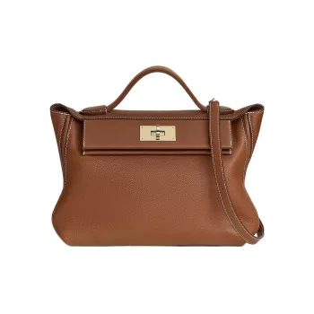 HERMES 24/24 Barenia Faubourg Saddle Leather One Shoulder Handbag Women's Light Yellow Umber