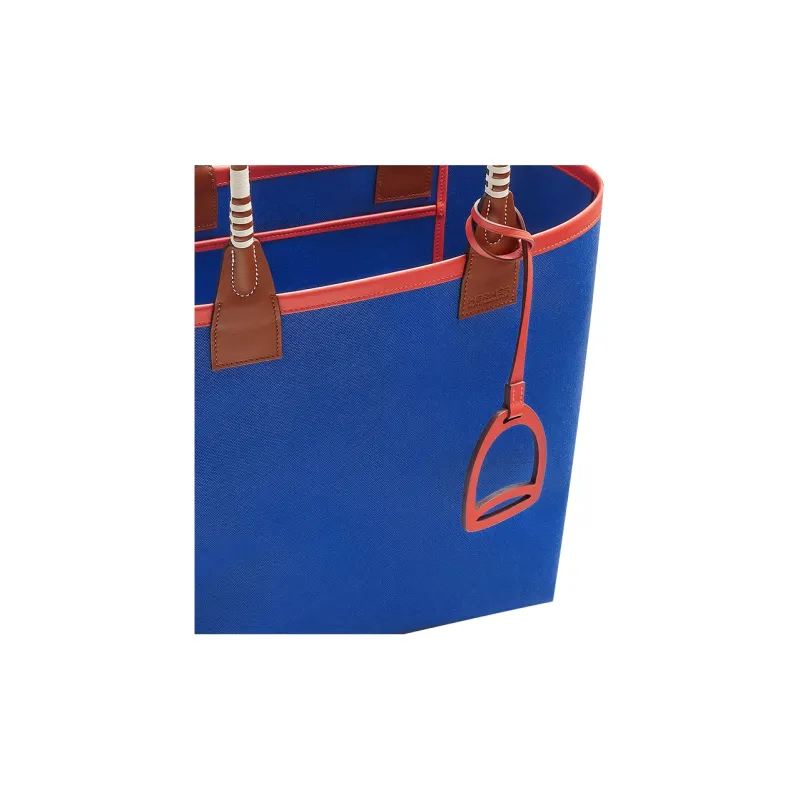 HERMES Steeple Canvas With Swift Calfskin Canvas Bag Handbags Regular Women's Billiard Blue/Copper Red/Orange Red-3