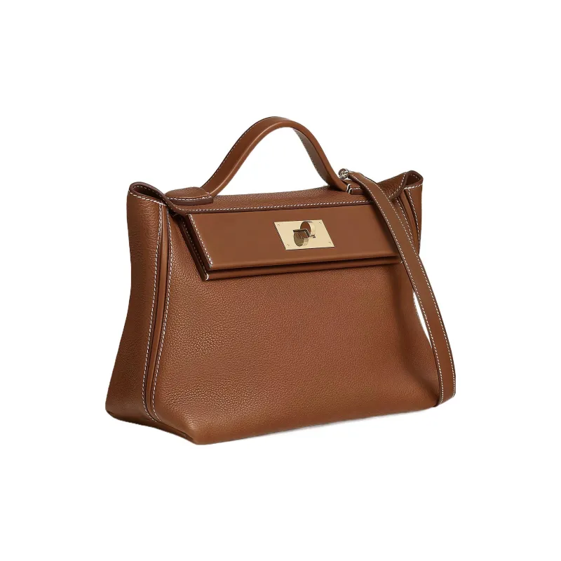 HERMES 24/24 Barenia Faubourg Saddle Leather One Shoulder Handbag Women's Light Yellow Umber-1