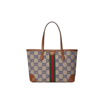 GUCCI Canvas With Leather Tote Bag, Shopping Bag, Canvas Bag, Handbag, Shoulder Bag Women's