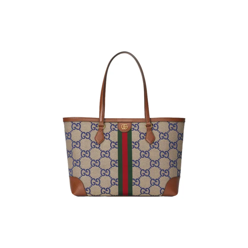 GUCCI Canvas With Leather Tote Bag, Shopping Bag, Canvas Bag, Handbag, Shoulder Bag Women's-0